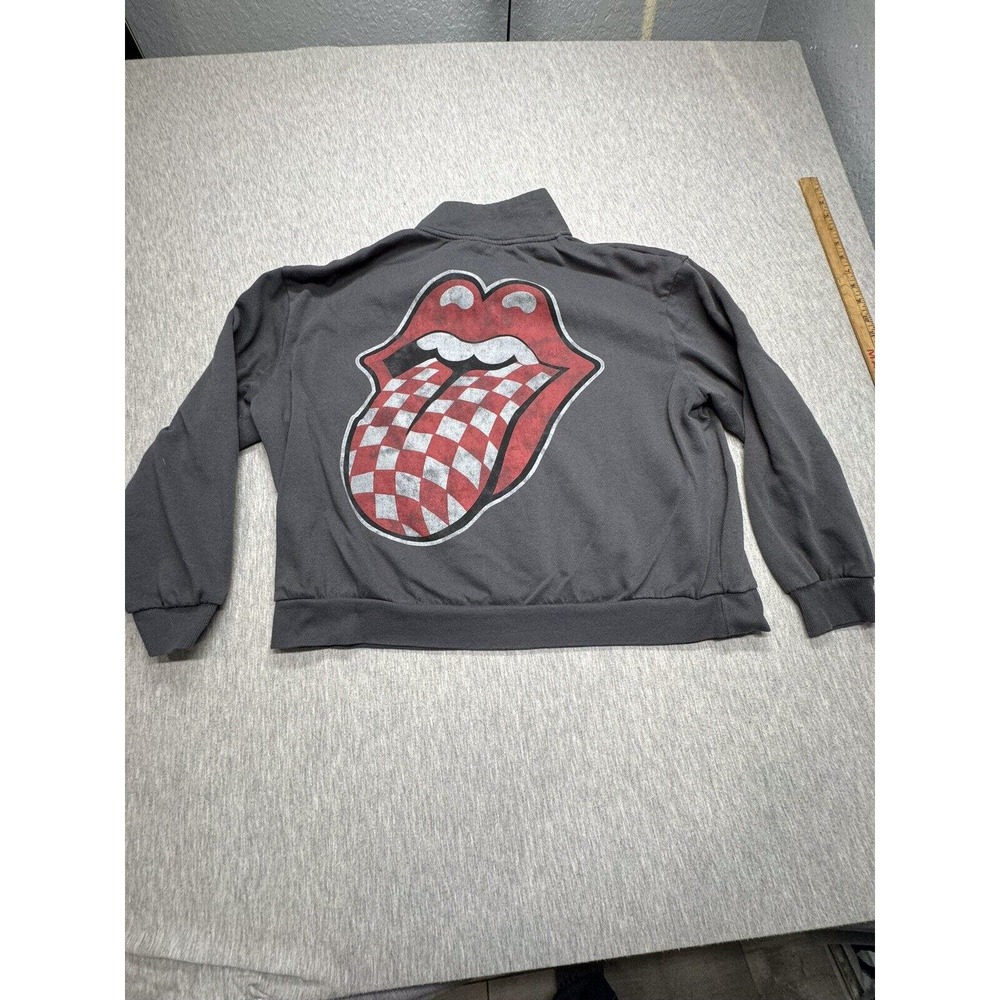 The Rolling Stones Sweatshirt Womens XL Gray Pullover‎ 1/4 Zip Cropped Sweater
